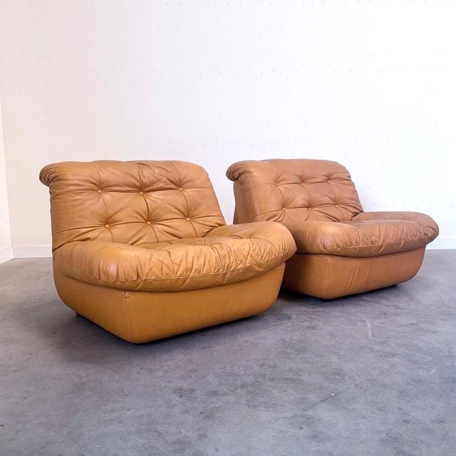 Vintage Lounge Chairs in Leather, 1970s, Set of 2 For Sale - Image 3 of 14