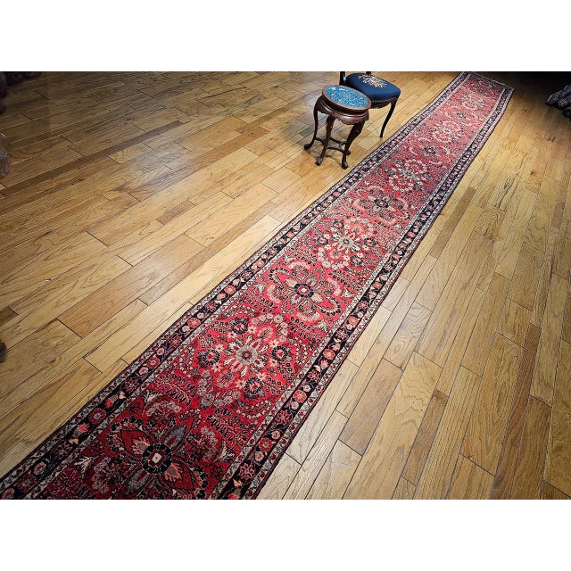 Vintage Persian Sarouk Lilian Runner Rug, Hand-Knotted Wool, Floral Design, Red & Pink, 3x25 For Sale - Image 4 of 17