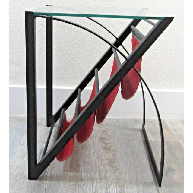 Mid-Century Modern Glass Top End Table Waterfall Magazine Rack Circa 1970s For Sale - Image 11 of 15