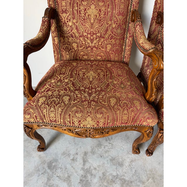Wood Pair of Vintage French Provincial Louis XV–Style Armchairs by Hickory, Nc/ Sold For Sale - Image 7 of 12