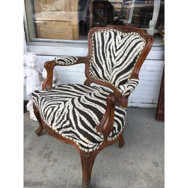 French Zebra Accent Arm Chair For Sale - Image 6 of 12
