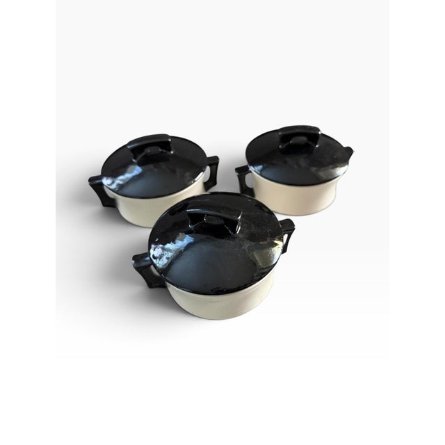Mid-Century Modern Vintage Mid Century Modern Arnel’s Black & Cream Covered Dishes - Set of 3 For Sale - Image 3 of 5