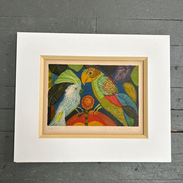 1970’s original “Parrot & Cockatiel” lithograph by Judith Bledsoe. Artist info included. Signed. Litho itself measures...