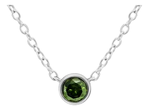 .925 Sterling Silver 1/5 Cttw Treated Green Diamond Solitaire Bezel 18" Pendant Necklace