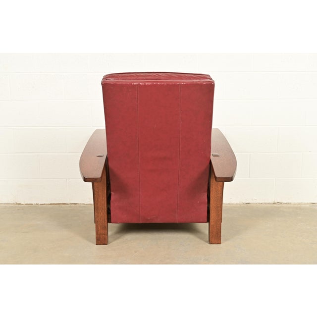 Stickley Mission Oak Arts & Crafts Bow Arm Reclining Lounge Chair, Newly Refinished For Sale - Image 13 of 15