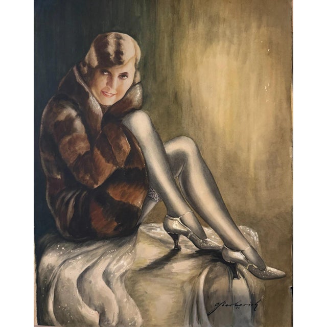 Carl H. Berberich, Lady on Cushion, Verso Lady in Fur Coat, Nude, 1926, Gouache For Sale - Image 13 of 13