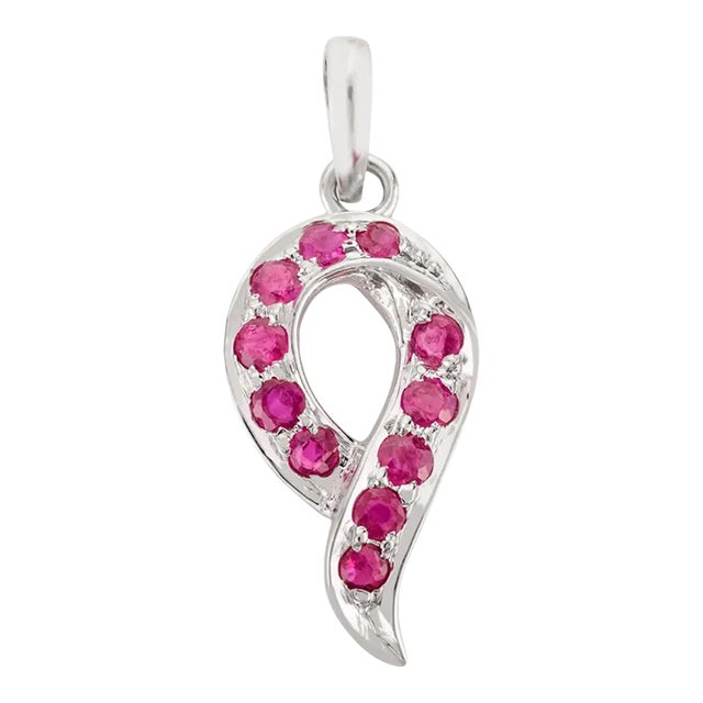 Gypsy Set Round Ruby Gemstone Pendant in 14k Solid White Gold For Sale