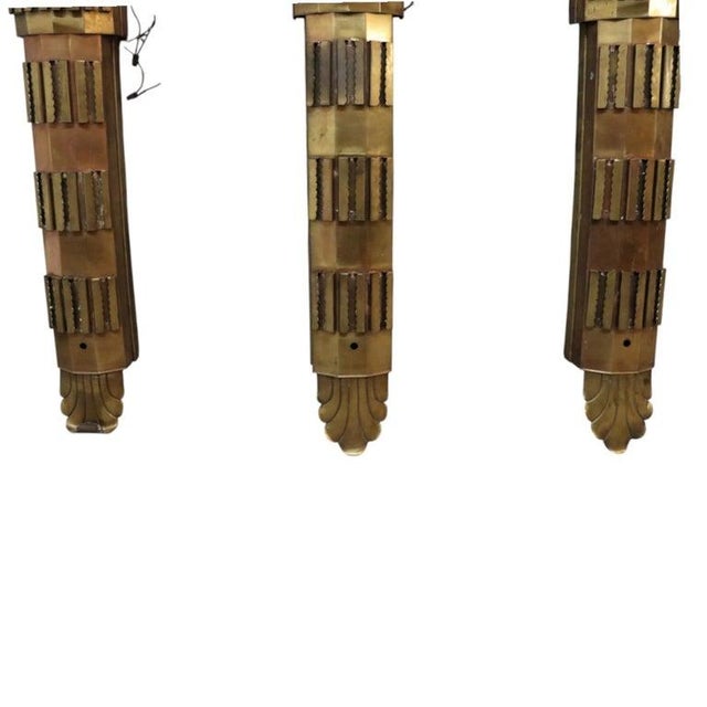 1930s Oversized Art Deco Brass Architectural Theater Lighting Sconces - Set of 4 For Sale - Image 6 of 7