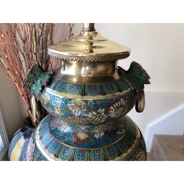 Early 20th-Century Champlevé Table Lamp With Butterfly Handles For Sale - Image 11 of 13