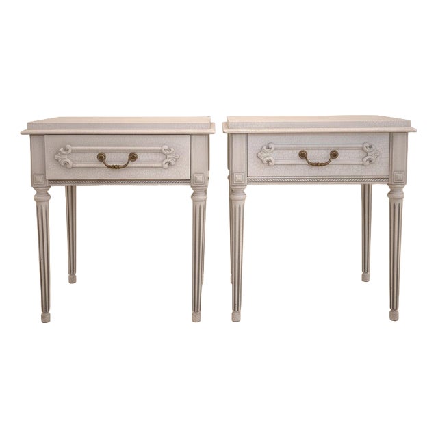 French Louis XVI Crackle Lacquered Bedside Tables, 1960s, Set of 2 For Sale