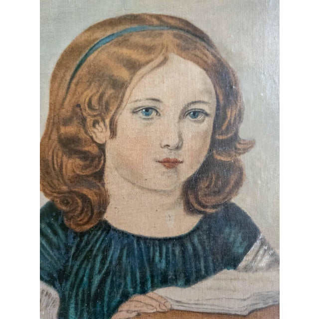 19th Century American Folk Art Portrait Painting of a Girl With a Book, Boston For Sale - Image 11 of 16