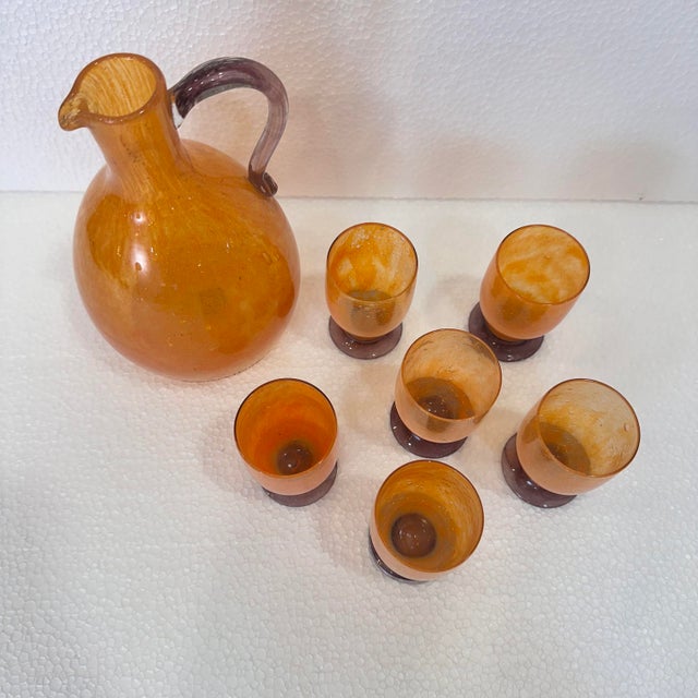 20th Century Art Deco Liquor Set with Jug and Glasses from Daum Crystal, France, 1940s, Set of 7 For Sale - Image 4 of 18
