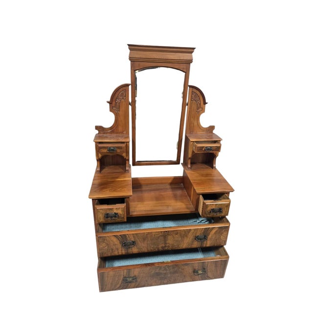 American Late 19th Century Victorian Walnut Burl Dresser With Mirror For Sale - Image 3 of 5