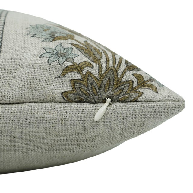 Indoor Pillow Covers Hand Block Printed Thick Linen 14x20 Inch- Morpankh Border For Sale - Image 4 of 5