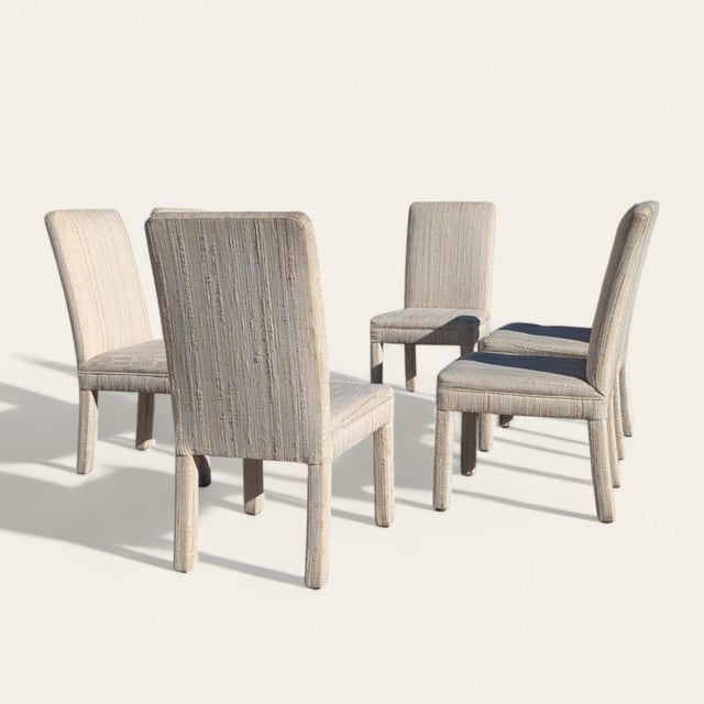 Set of Six 1980s Postmodern Sculptural Dining Chairs in Textured Cream Fabric For Sale - Image 16 of 18