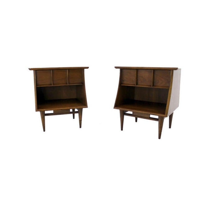 Mid 20th Century Pair of Danish Mid Century Modern One Drawer Walnut End Tables Night Stands MINT For Sale - Image 5 of 6