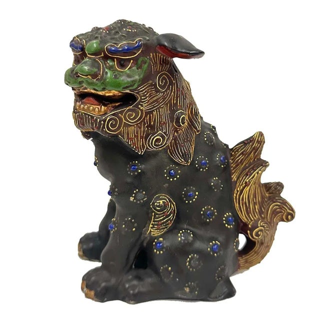 Ceramic Vintage Japanese Satsuma Colorful Foo Dog Statue For Sale - Image 7 of 8