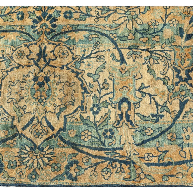 Textile Antique Persian Kirman Botanic Navy Blue Background Rug For Sale - Image 7 of 9