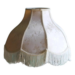 1970s Victorian Revival Pair of Cream Lampshades With Fringe For Sale