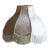 Large scalloped bell pair of lampshades with fringe in a gorgeous off white or ivory floral fabric. Oriental or Asian...