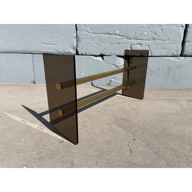 1970s Mid Century Modern Dark Glass and Brass Console Table, Sofa Table For Sale - Image 9 of 16