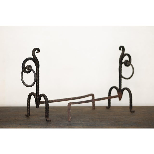 Italian Brutalist Hand-Forged Fireside Andirons, 1970s, Set of 2 For Sale - Image 4 of 14