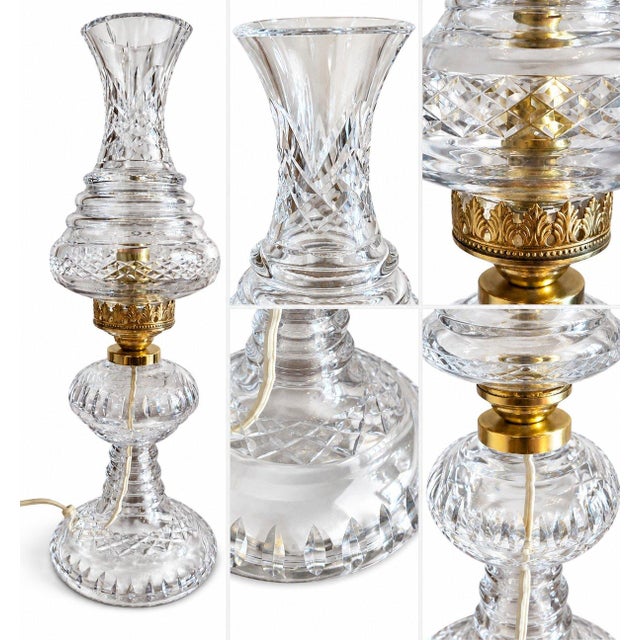 This elegant cut glass lamp combines Hollywood Regency glamour with Art Deco-inspired design. The hand-cut crystal shade...