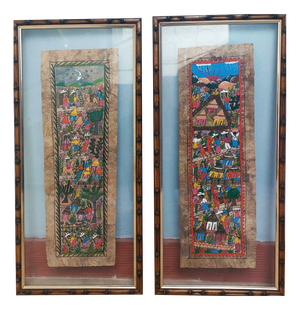 Antique Mexican Paintings on Amate Tree Bark, 1960s