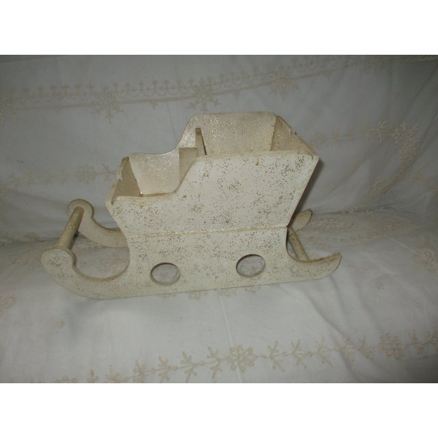 This is a Rare! Vintage 1930s Christmas Huge Store Display White Mica Sparkle Sleigh that is 9.5" tall x 18.75" long x 9"...