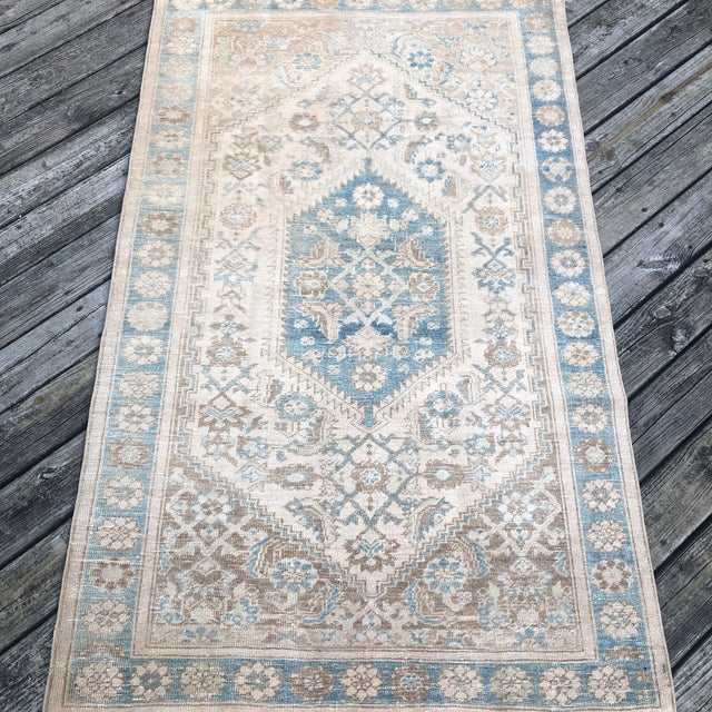 Ivory Blue Antique Persian Rug | 4x7 For Sale - Image 8 of 8