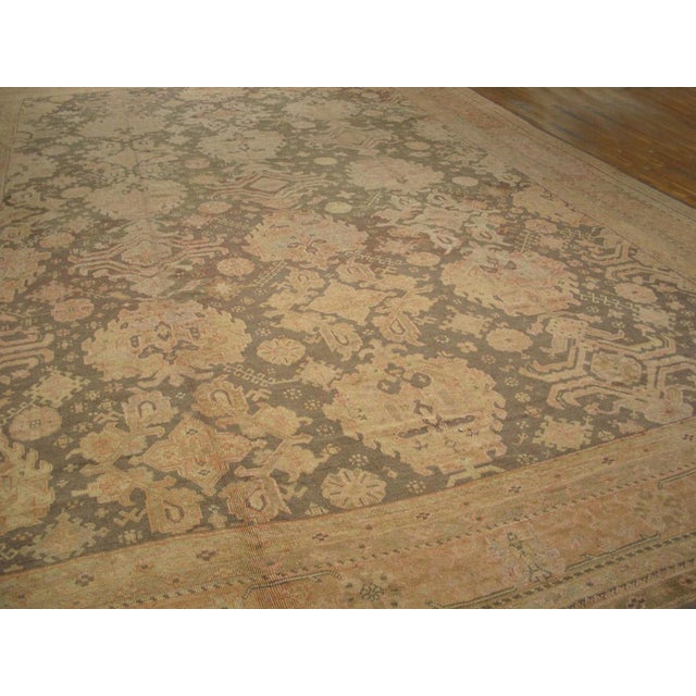 Turkish 1930s Tan Taupe Geometric Antique Turkish Decorative Oushak Rug 16' X 21'6" Handknotted Wool Carpet For Sale - Image 3 of 7
