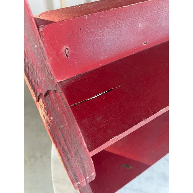 Primitive Folk Art Sculptural Wall Shelf in Red Paint For Sale - Image 12 of 18