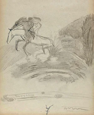 Norbert Meyre, The Horse Rider in the Meadow, Drawing, Mid 20th-Century