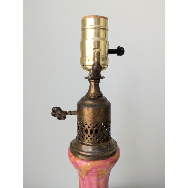 Beautiful and rare antique drip glaze art pottery lamp with new cord and plug.