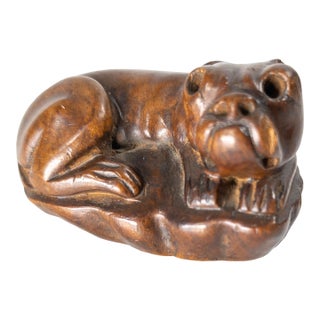 19th Century Carved Bulldog Form Snuff or Scent Box For Sale