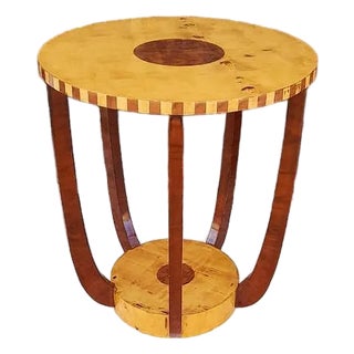 Art Deco Round Side Table – Elegant Wooden Accent Table With Classic Design For Sale