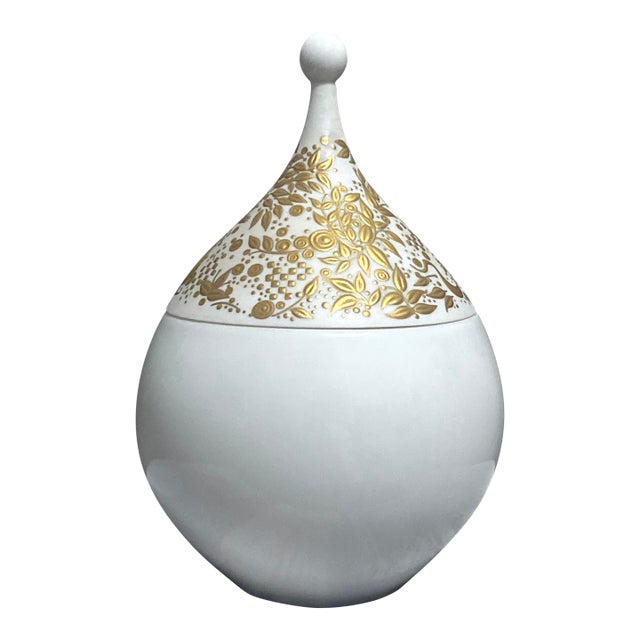 Rosenthal Bjørn Wiinblad Magic Flute Gold Sarastro Design Ceramic Bowl/Lid 1980s For Sale