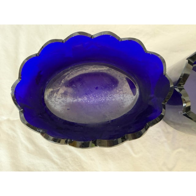 A Pair of Rare William IV Bristol Blue Glass Salts C1830 With Unusual Petal Cut Rims For Sale - Image 4 of 12