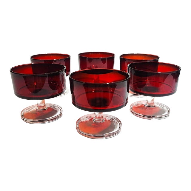 1970s Luminarc Cavalier Ruby Red Champagne/Dessert Cups, Set of 6 For Sale