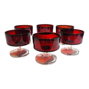 1970s Luminarc Cavalier Ruby Red Champagne/Dessert Cups, Set of 6