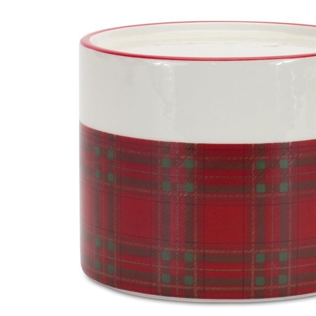 2020s Winter Plaid Ceramic Candle Holder (Set of 2) For Sale - Image 5 of 6