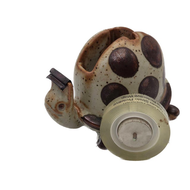 Taupe Vintage Japanese Stoneware Turtle Tape Dispenser For Sale - Image 8 of 11