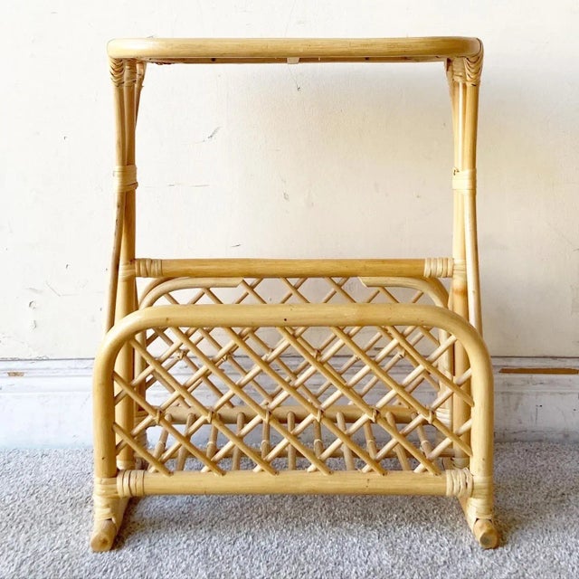 Wood Boho Chic Bamboo Rattan Magazine Rack Side Table For Sale - Image 7 of 8