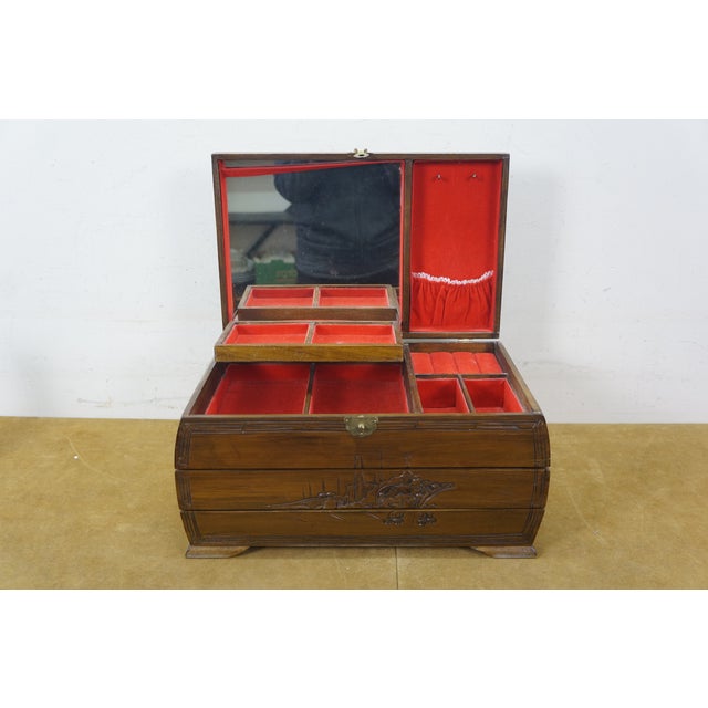 Brown Late 20th Century Japanese Camphorwood Brass Okinawa Pagoda Jewelry Chest Box 17" For Sale - Image 8 of 18