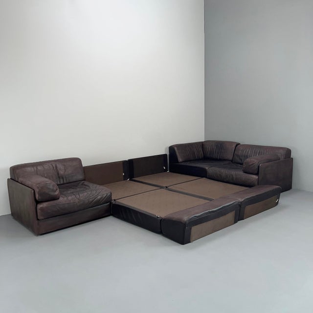Large DS76 Modular Sofa in Brown Leather from de Sede, Switzerland, 1970s, Set of 5 For Sale - Image 15 of 18