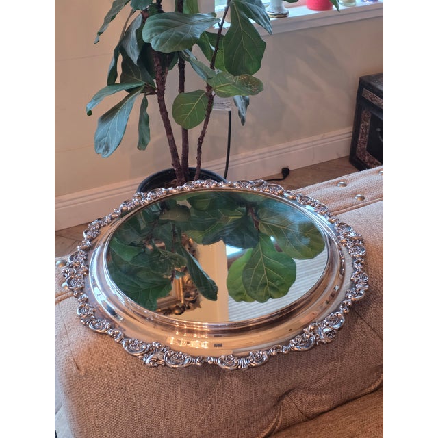 Fine Baroque Pattern Silver Plated Mirrored Plateau by Wallace For Sale - Image 4 of 10