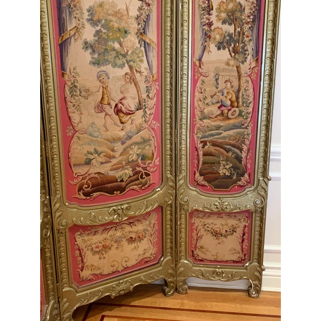 19th Century Louis XV Regency Gilded Screen and Fire Screen with Tapestries - A Pair For Sale - Image 4 of 11