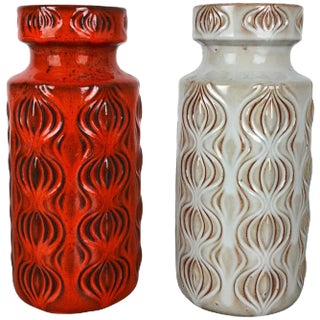 Vintage Pottery Fat Lava Onion Vases from Scheurich, Germany, Set of 2 For Sale