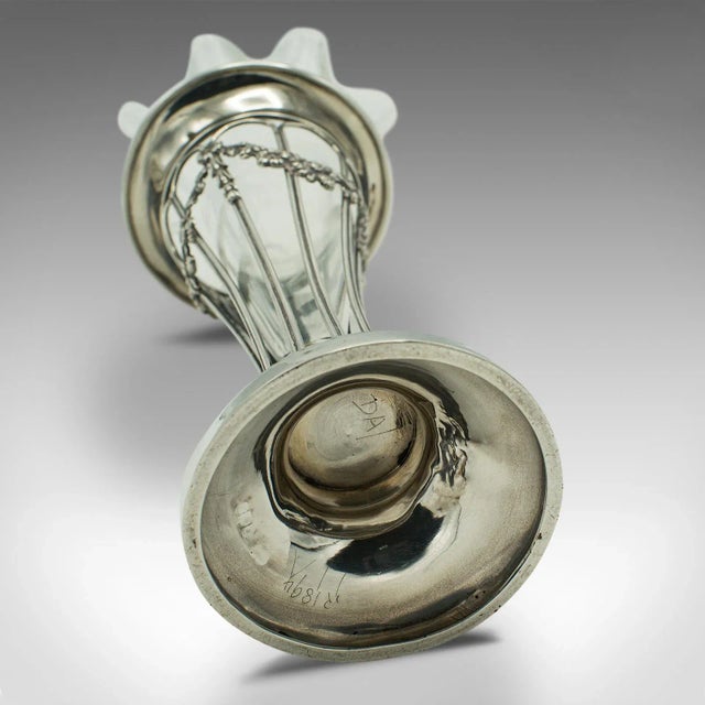 1900s Edwardian Small Antique Stem Vase, English, Silver, Glass, Decor, Art Nouveau For Sale - Image 10 of 11