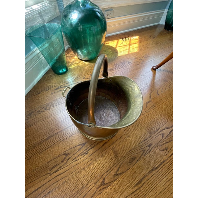 Metal Antique English Brass Fireplace Coal Scuttle Bucket For Sale - Image 7 of 9